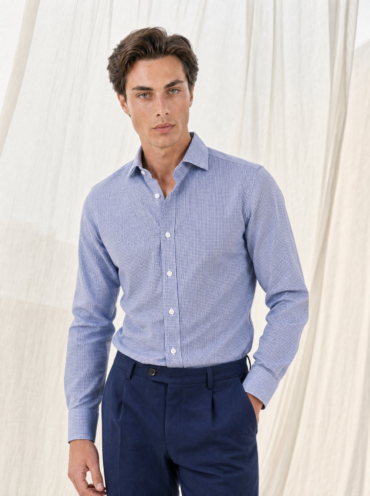 Camicia Gioke fantasia Micro Check Blu