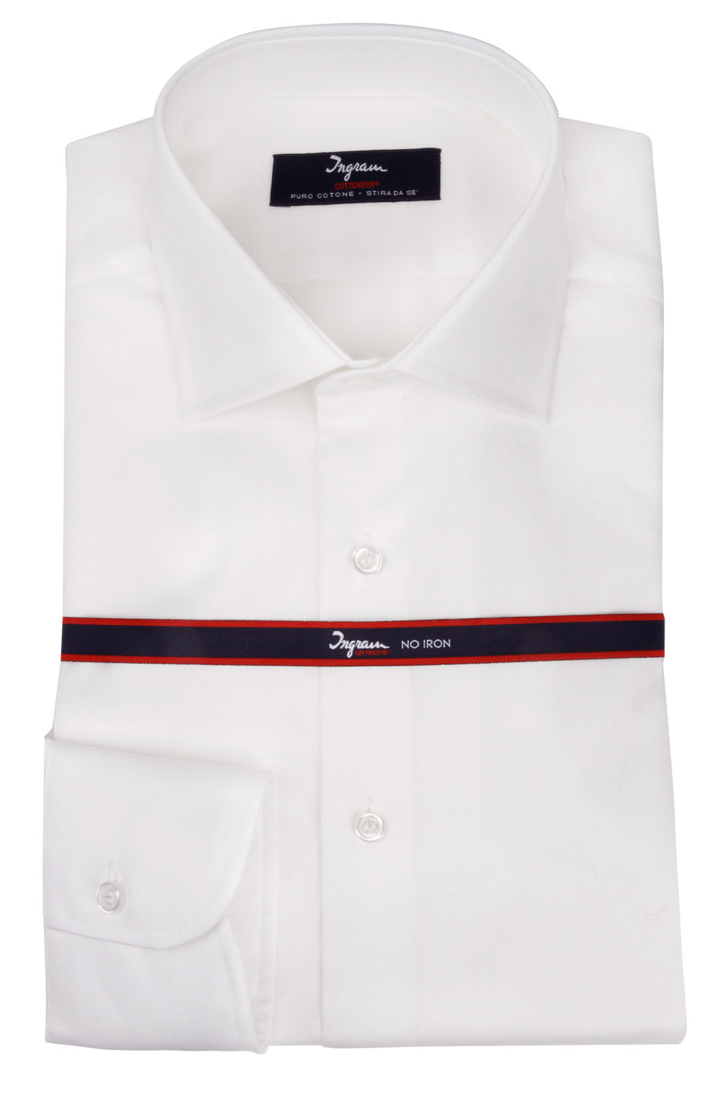 Ingram Cottonstir shirt with a semi-French collar and classic fit. Available in white and light blue. Ingram Men's - White