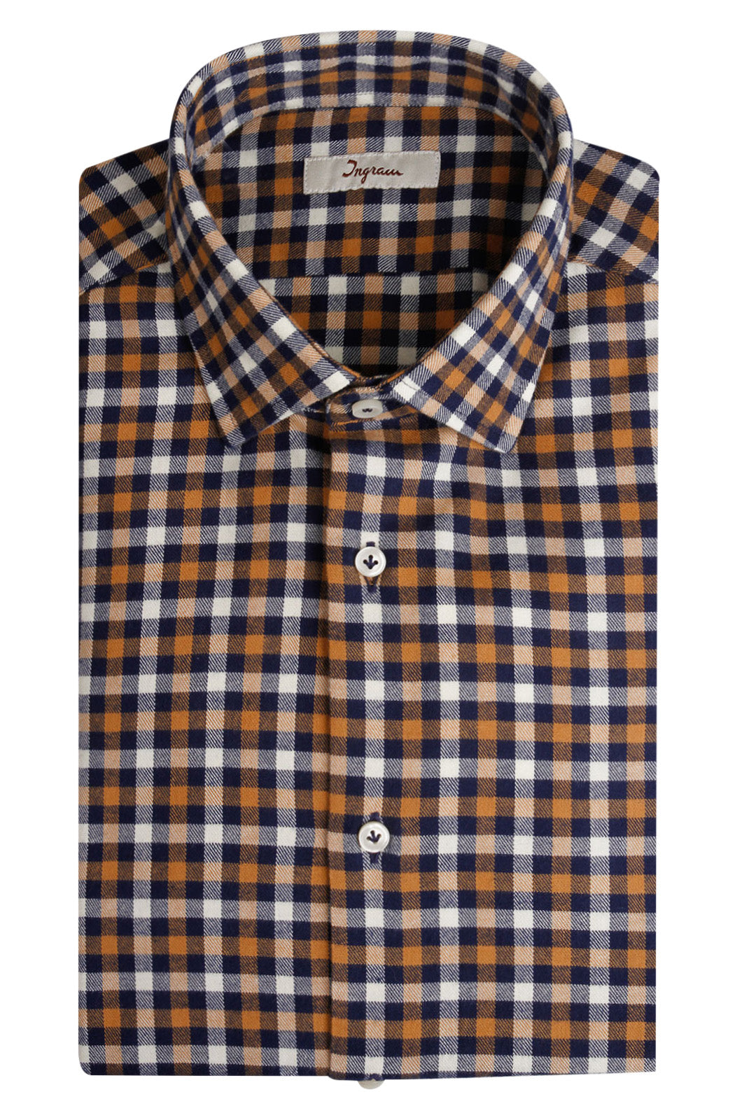 Camicia in flanella di cotone a quadri. Collo semi aperto. Ingram Uomo