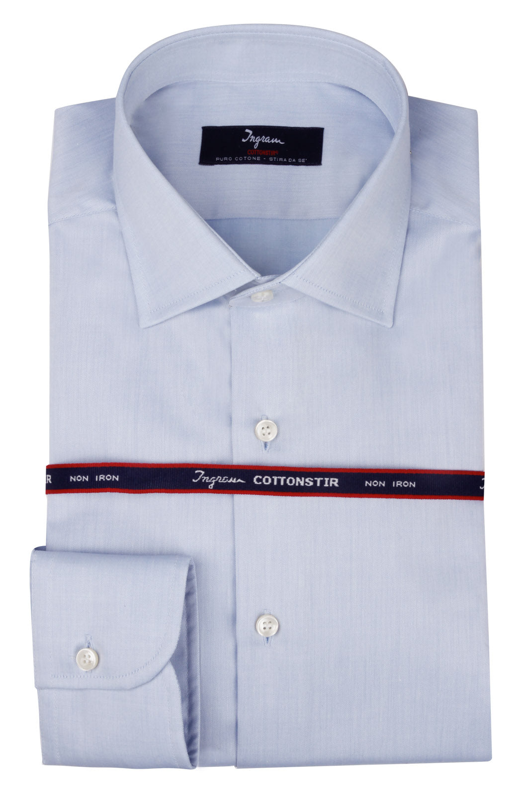Camicia classic fit Ingram Cottonstir con collo mezzo francia e vestibilità classica. Disponibile in bianco e azzurro. Ingram Uomo - Celeste