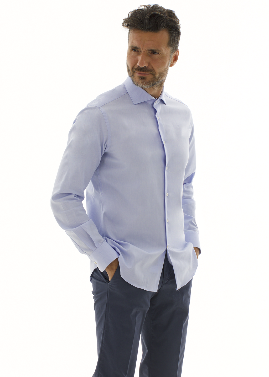Camicia classic fit in cotone armaturato. Ingram Uomo - Celeste