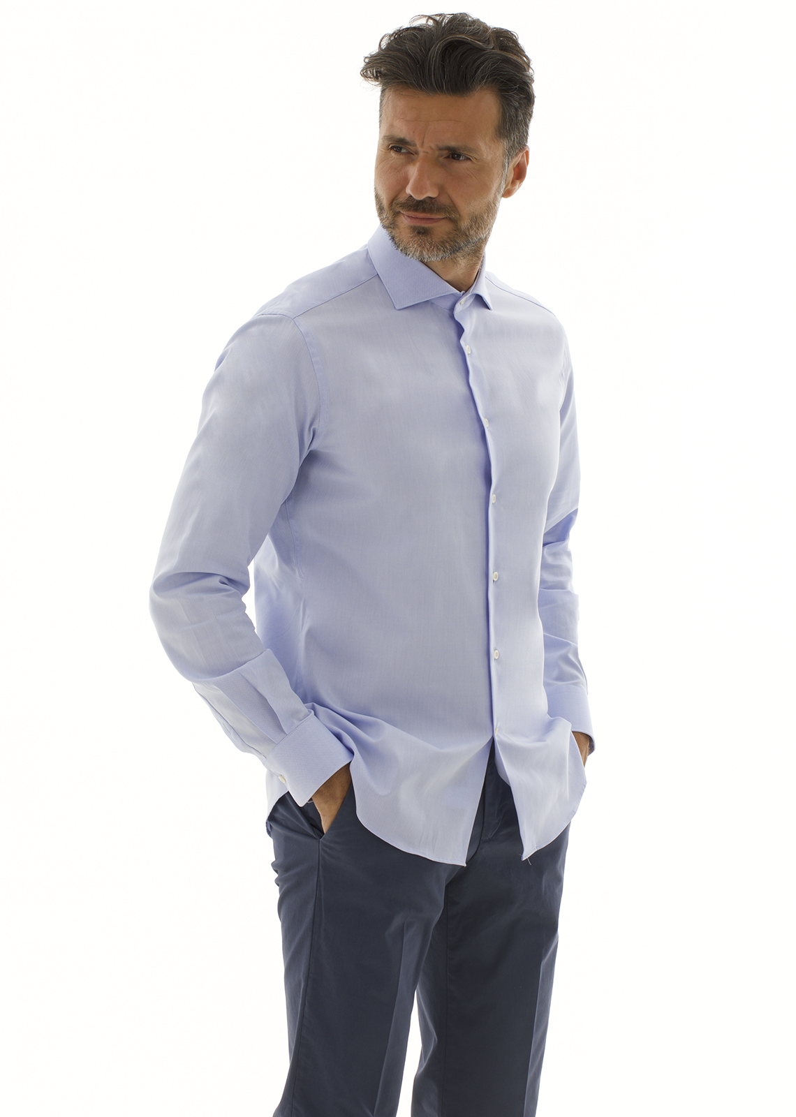 Camicia classic fit in cotone armaturato. Ingram Uomo - Celeste