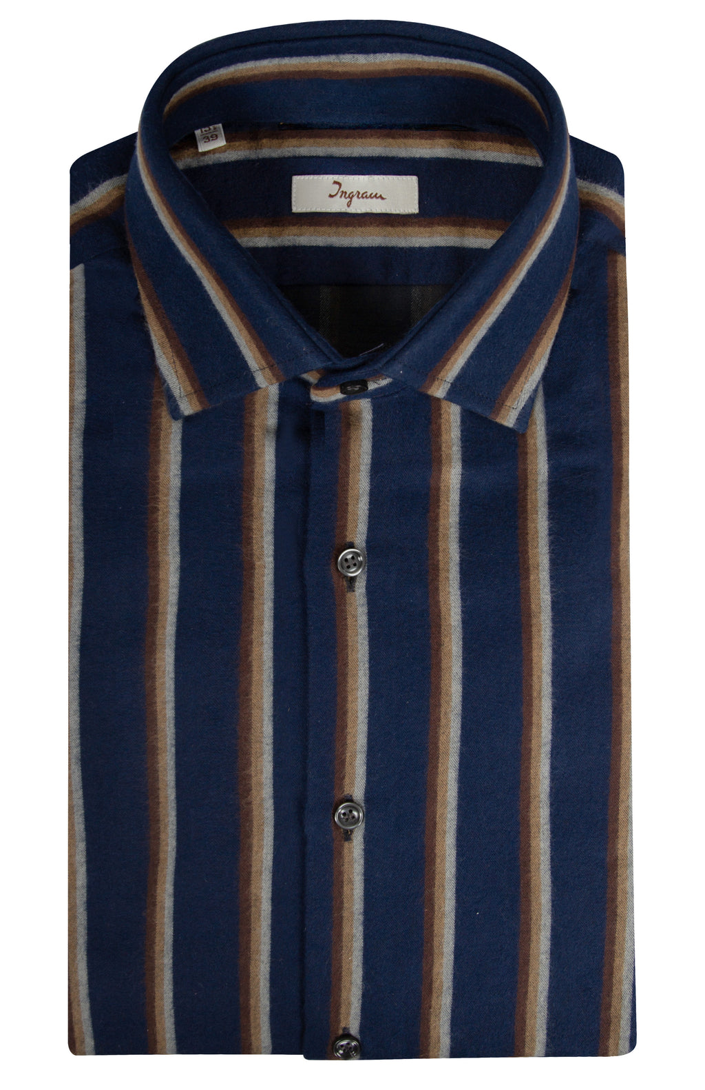 Striped cotton flannel shirt. Semi-spread collar. Ingram Men