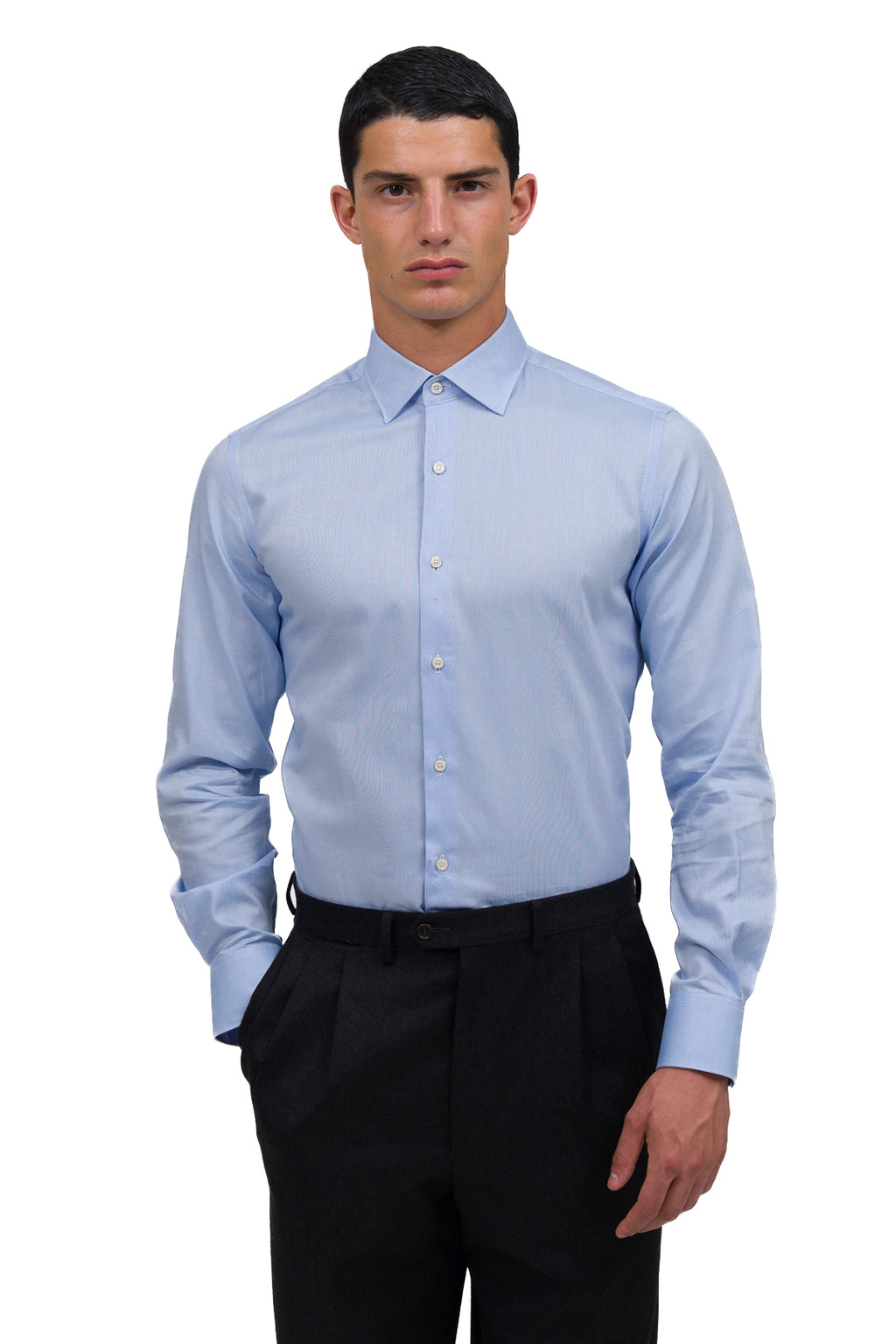 Camicia in oxford pinpoint, vestibilità slim. Ingram Uomo. - Celeste