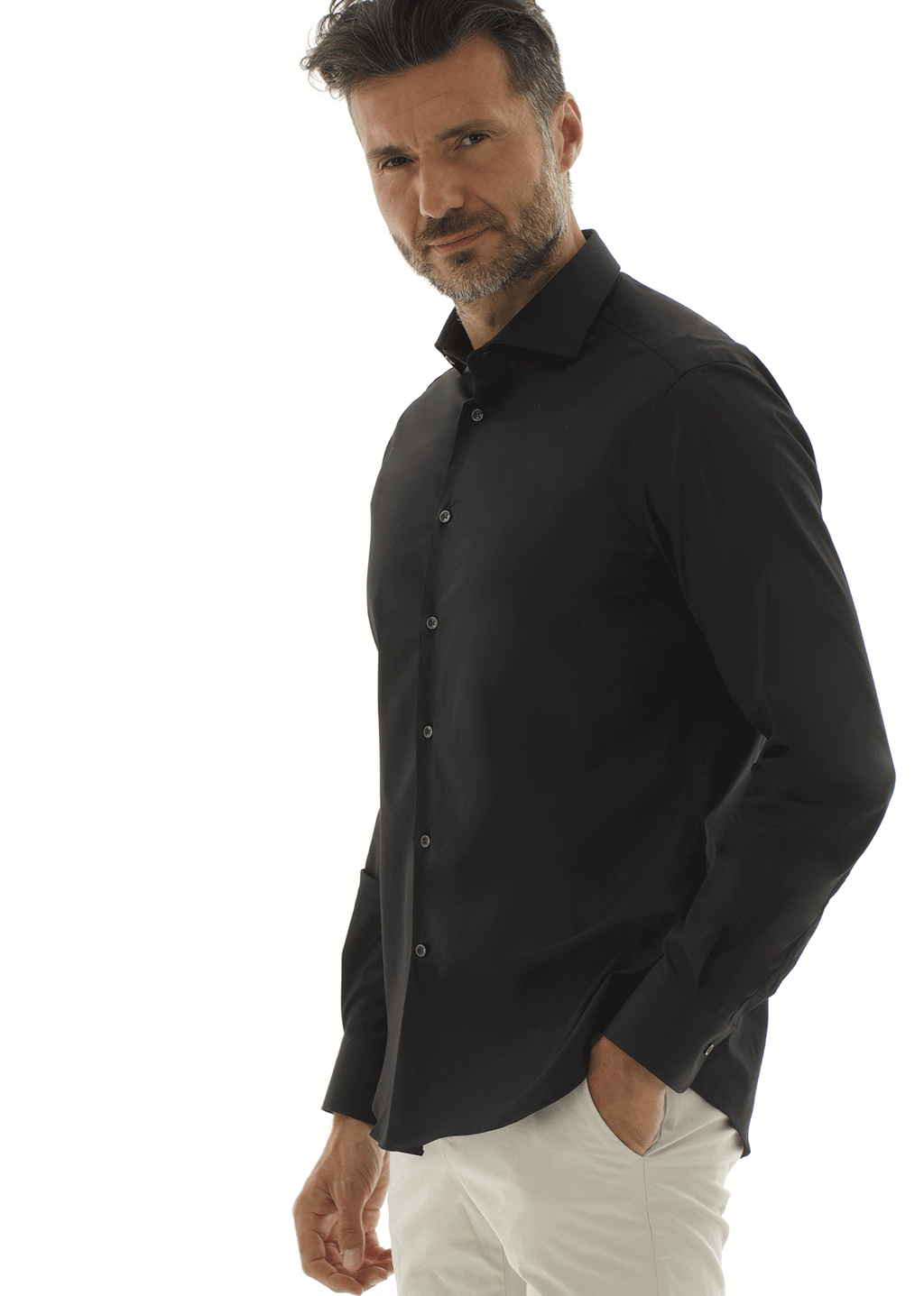 Camicia in popeline di cotone comfort. Ingram Uomo - Nero