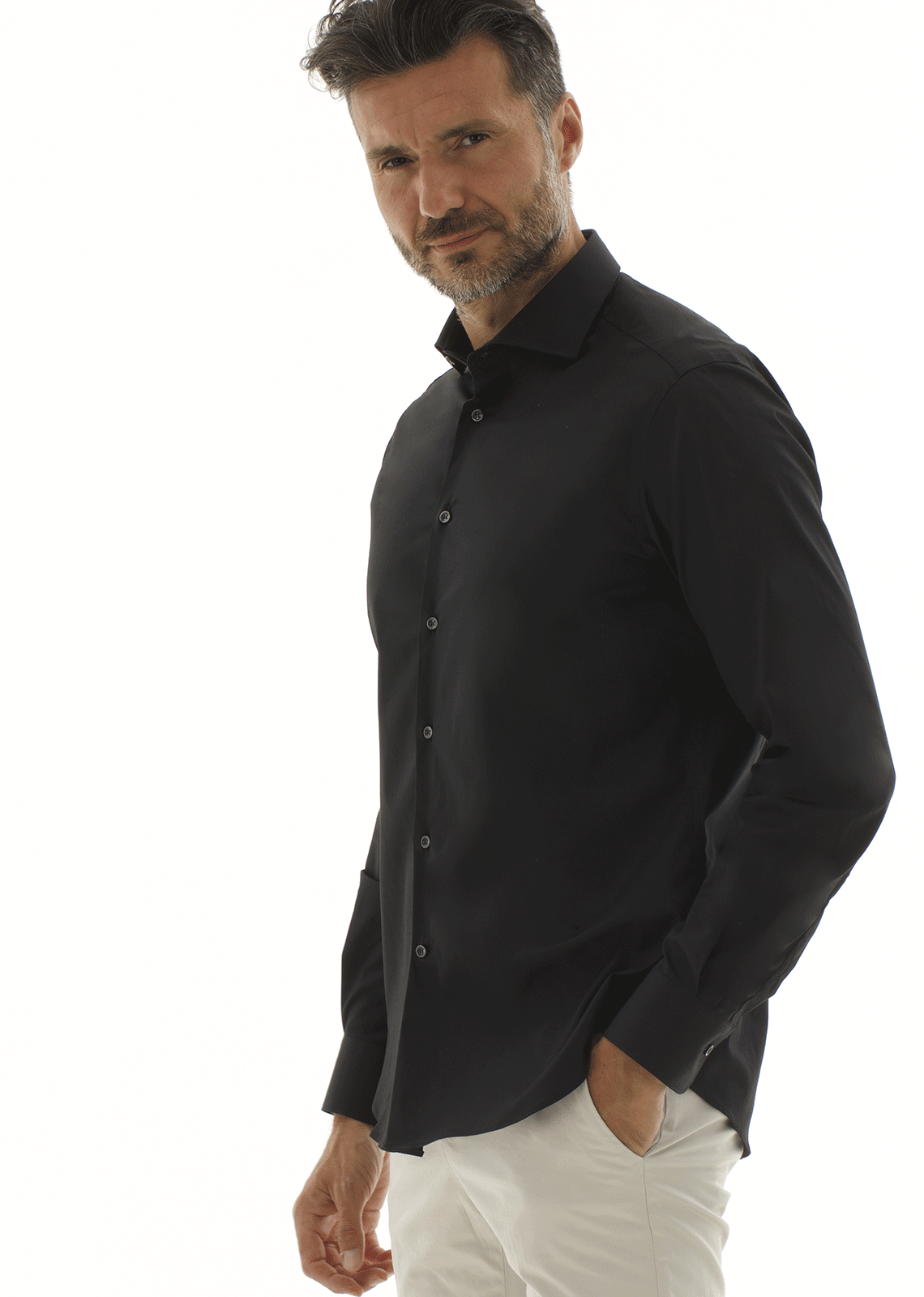 Camicia in popeline di cotone comfort. Ingram Uomo - Nero