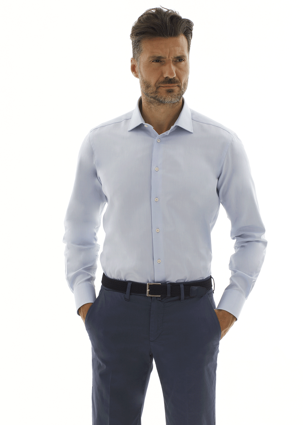 COTTONSTIR shirt in pure non-iron cotton. Textured. Available in white and light blue. Ingram Man - Light Blue