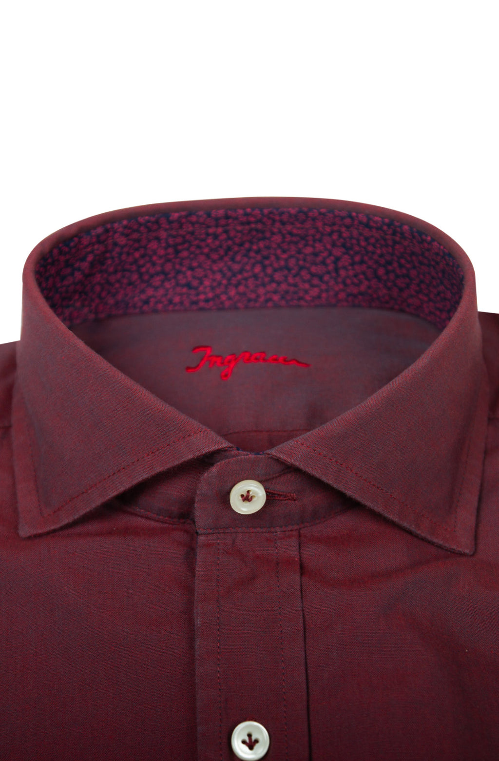 Washed-effect cotton shirt with contrast details, slim fit. Available in plum and blue. Ingram Men - red
