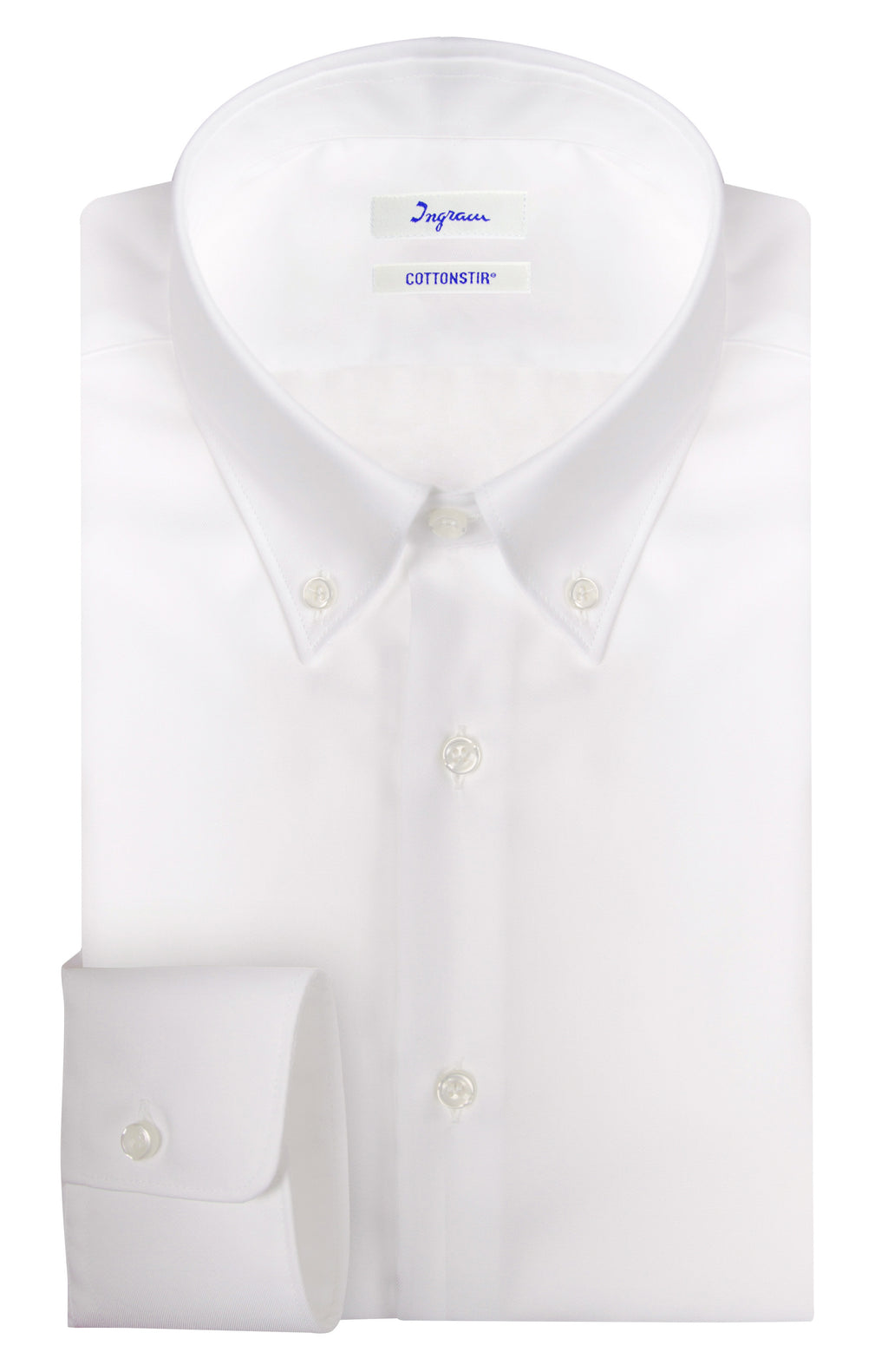 Camicia slim Cottonstir in twill di cotone bianca, collo button-down