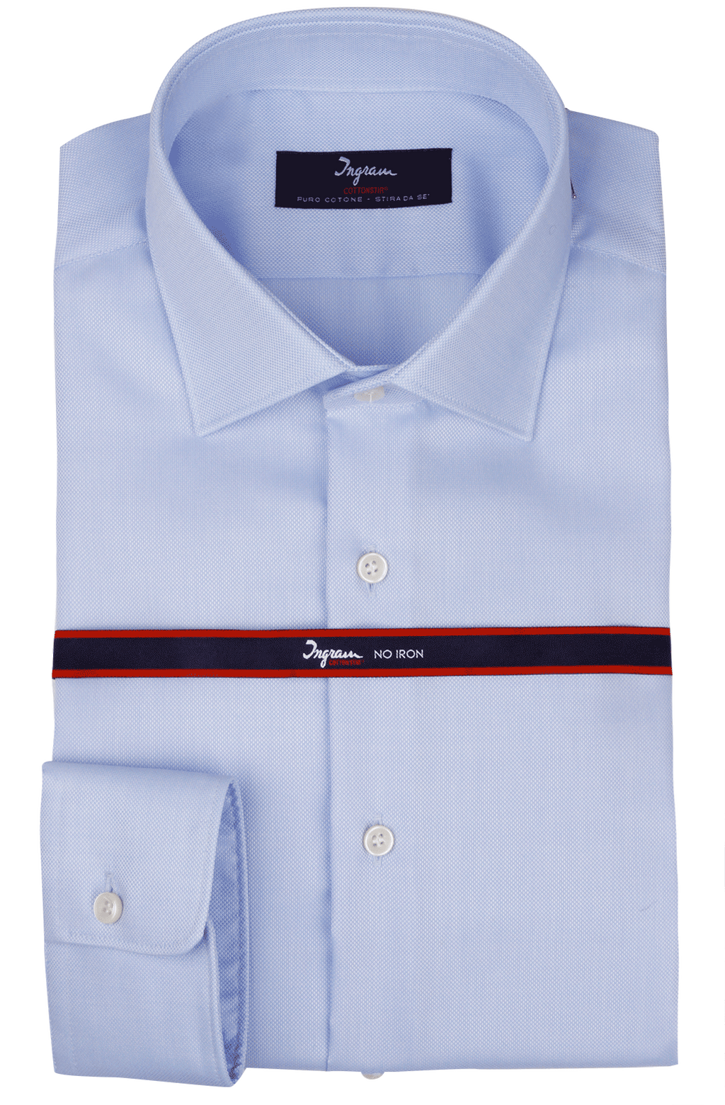 COTTONSTIR shirt in pure non-iron cotton. Textured. Available in white and light blue. Ingram Man - Light Blue