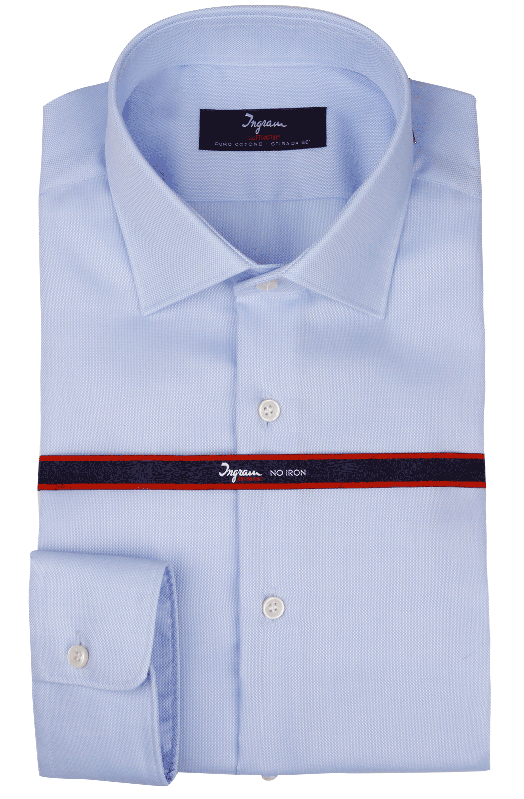 COTTONSTIR shirt in pure non-iron cotton. Textured. Available in white and light blue. Ingram Man - Light Blue