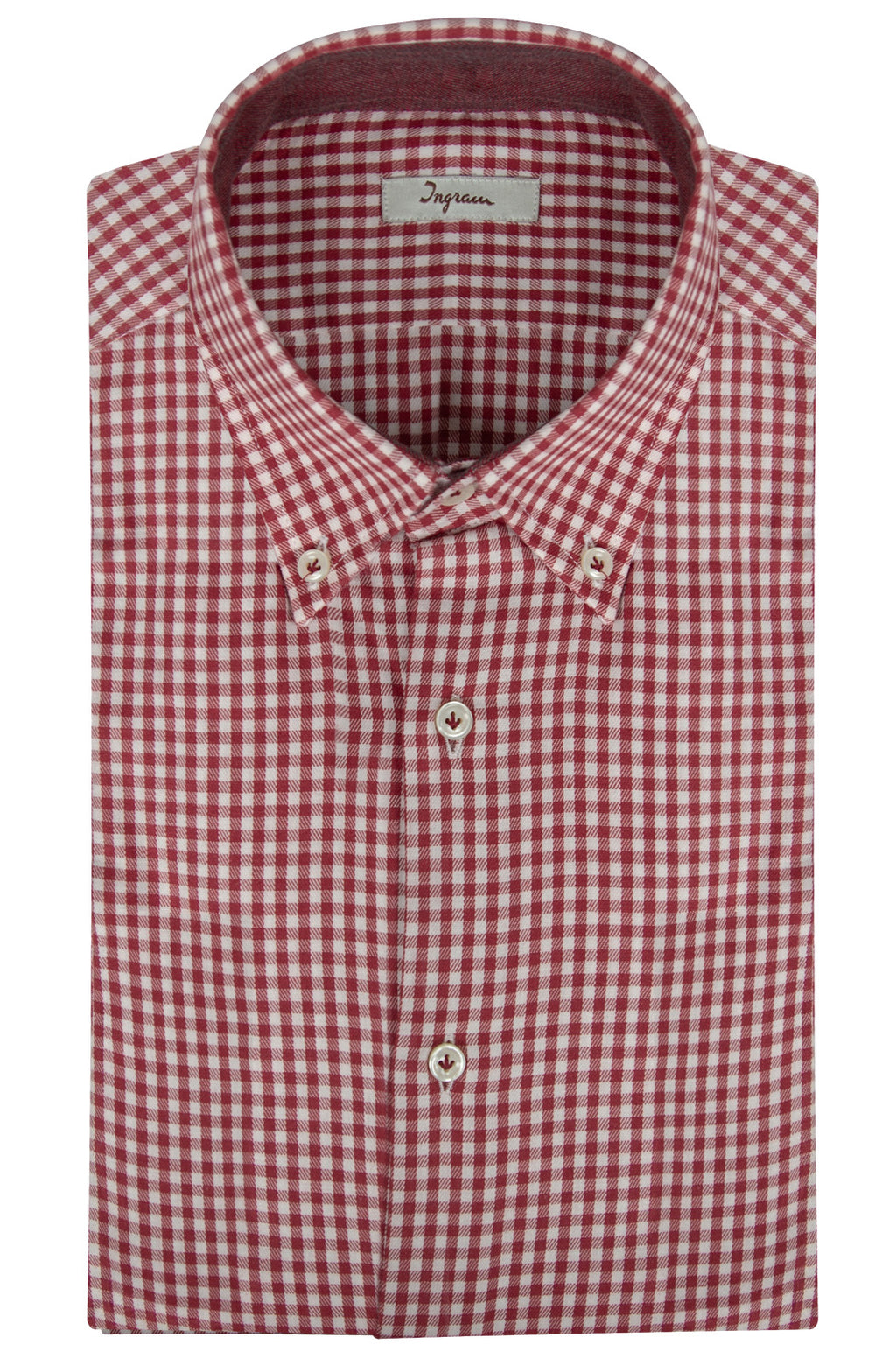 Men's slim shirt in pure cotton flannel with check print. Ingram Men