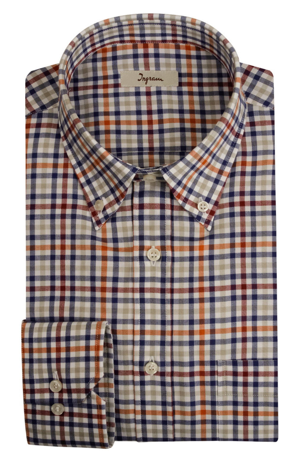 Camicia uomo in cotone stampato checked, vestibilità classica con taschino. Collo button-down