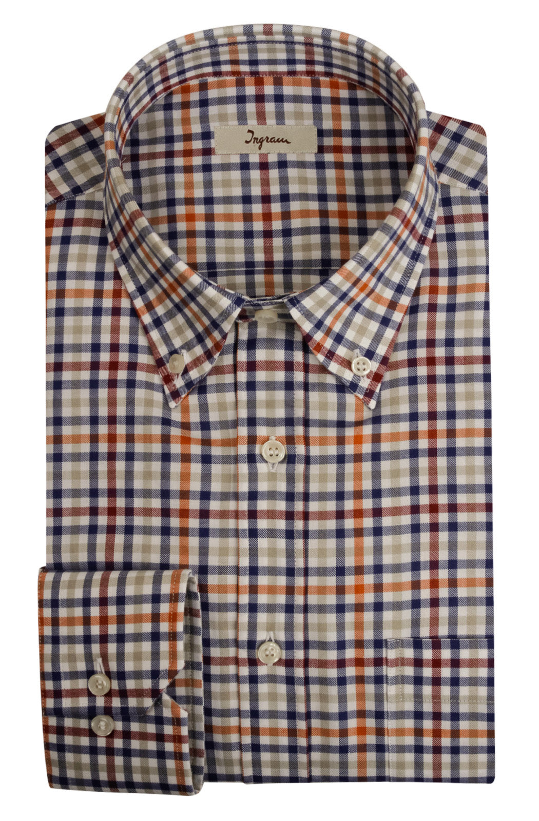 Camicia uomo in cotone stampato checked, vestibilità classica con taschino. Collo button-down