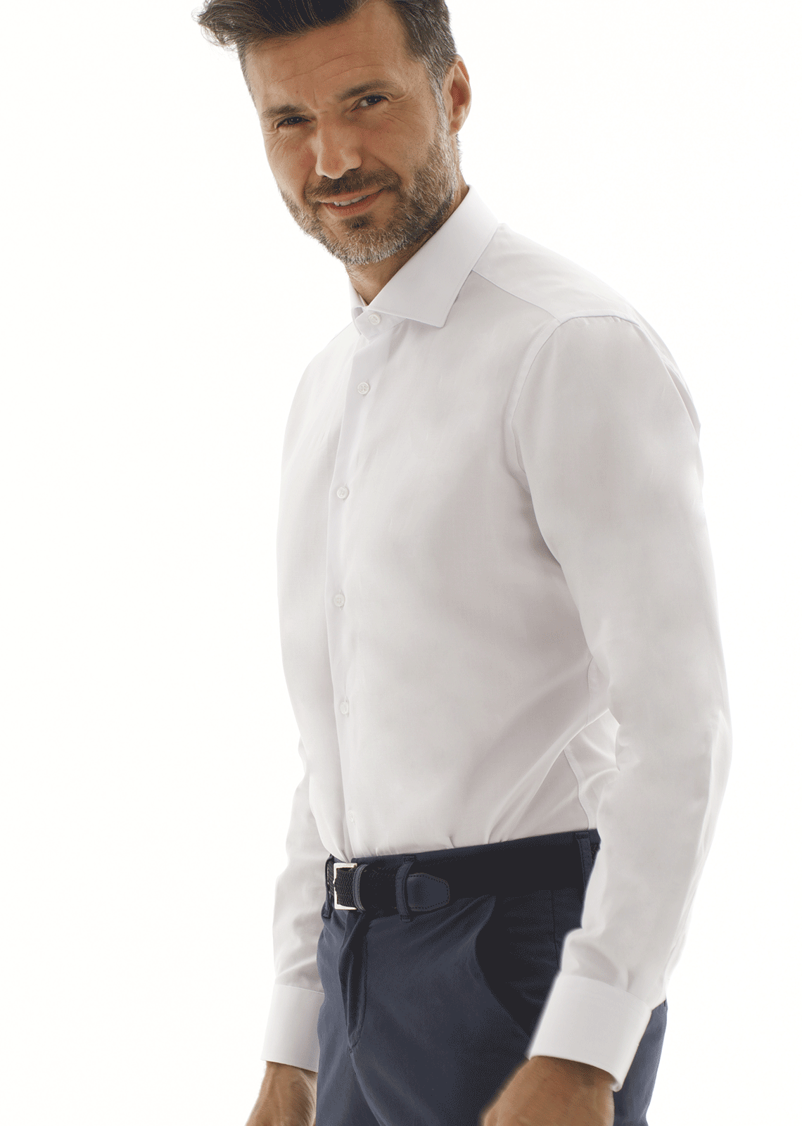 Camicia classic fit in cotone armaturato. Ingram Uomo - Bianco