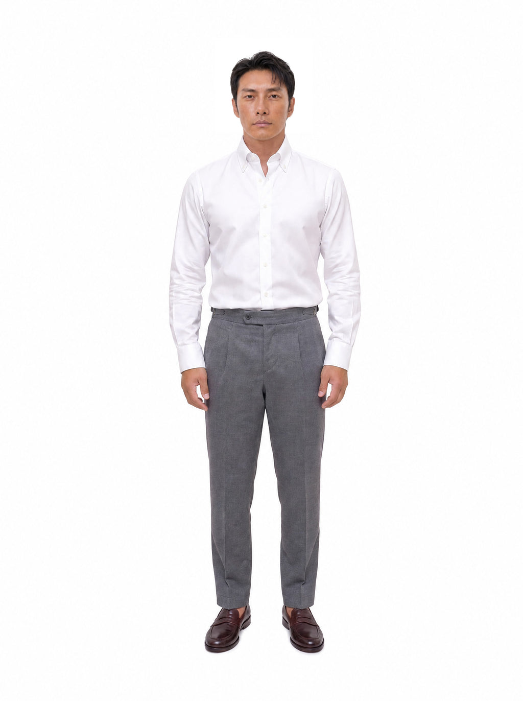 Camicia uomo bianca, indossata, vista frontale