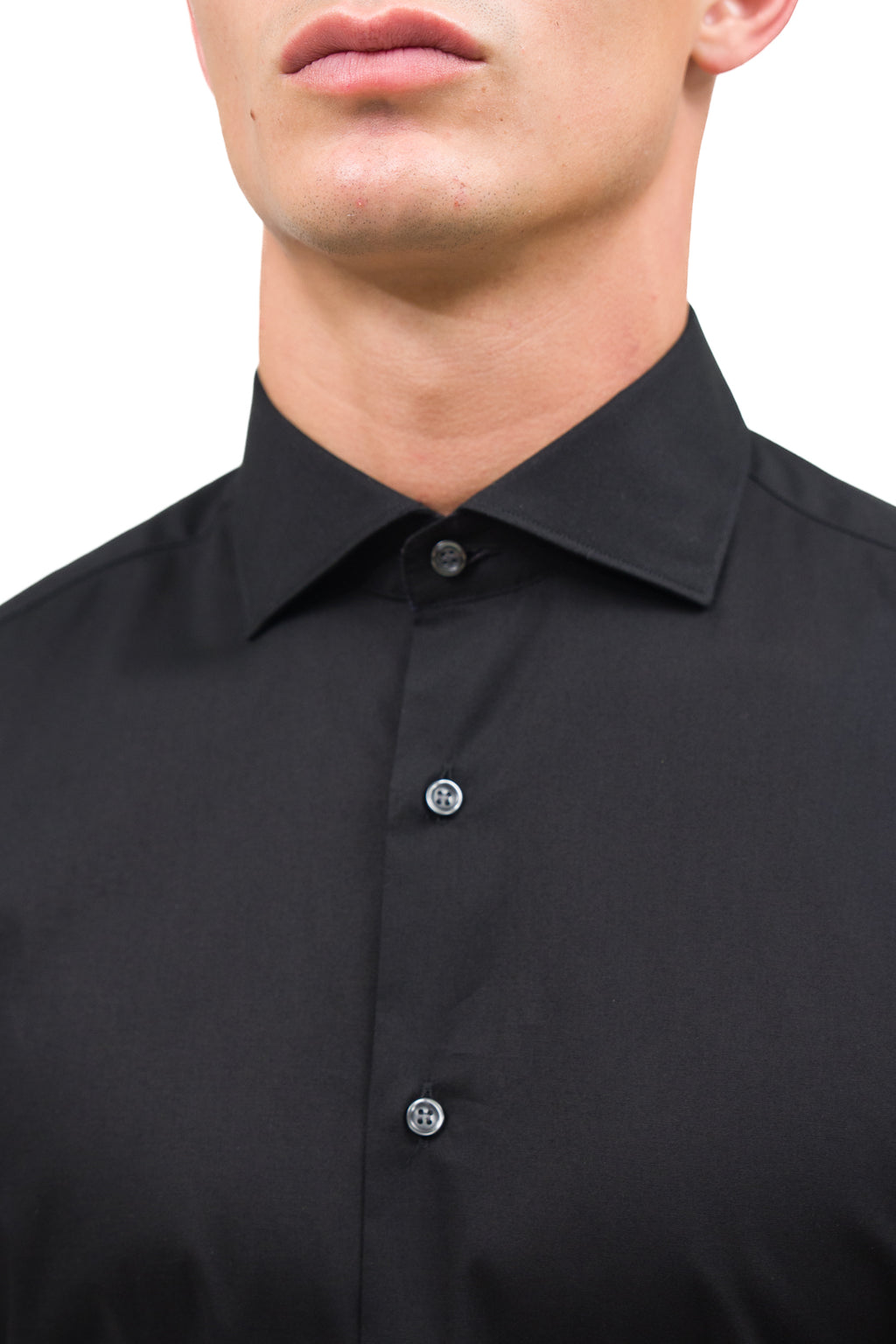 Camicia slim in popeline di cotone stretch. Ingram Uomo - Nero