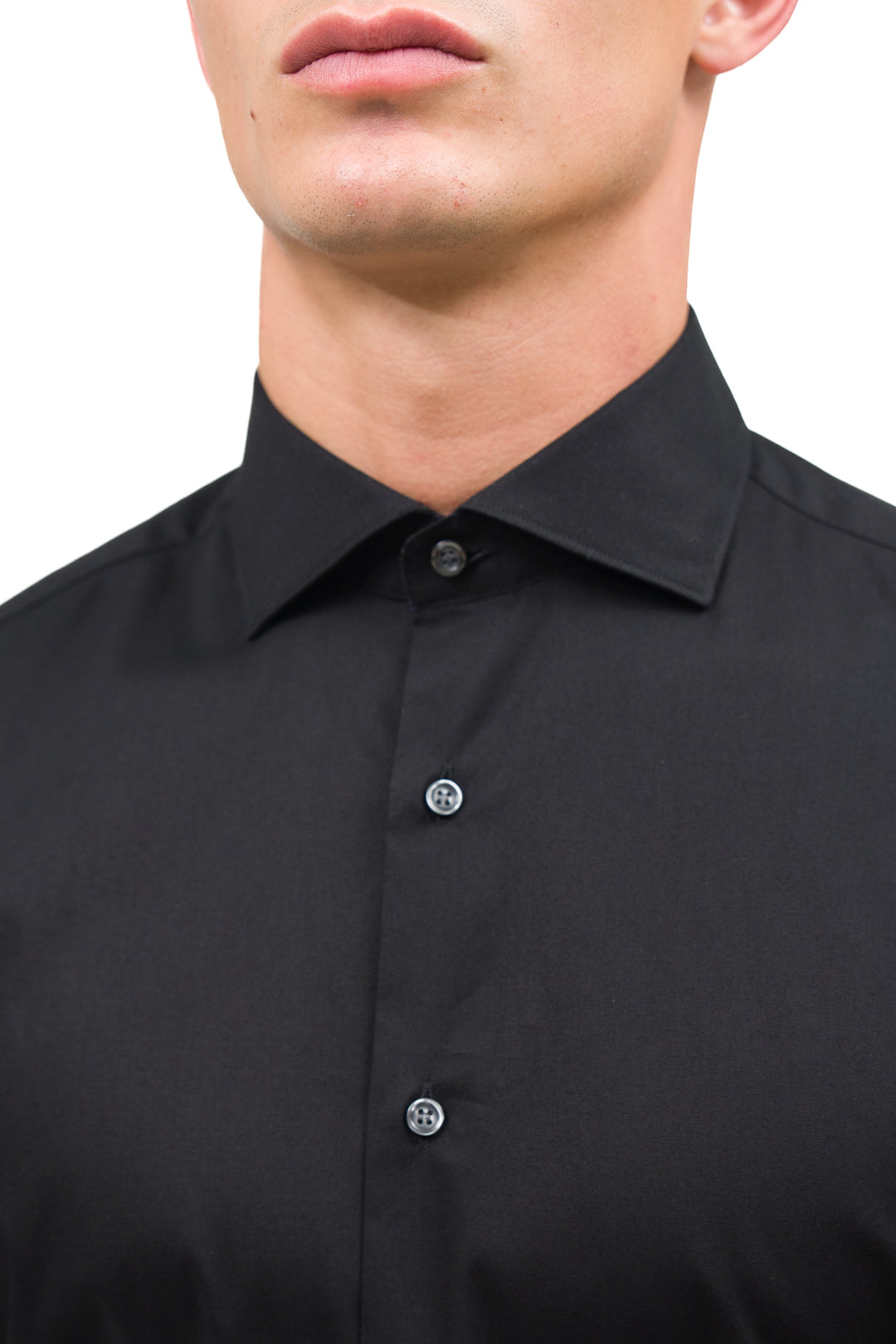 Camicia slim in popeline di cotone stretch. Ingram Uomo - Nero