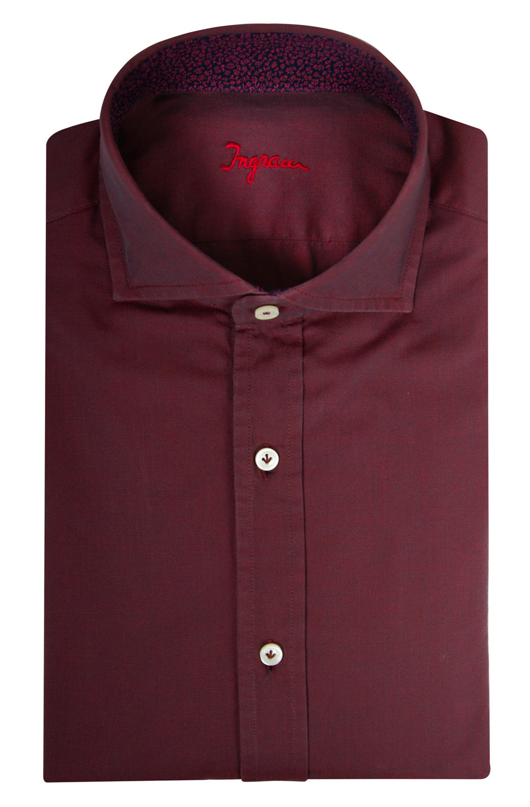 Camicia in cotone effetto lavato con inserti, vestibilità Slim. Disponibile colore prugna e blu. Ingram Uomo - rosso
