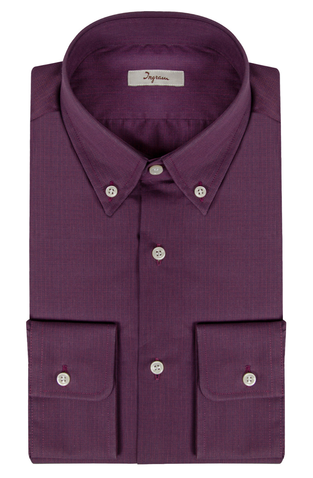 Camicia Slim uomo in puro cotone viola con micro check nero
