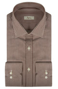 Men’s classic fit shirt in pure, vertically striped brown cotton