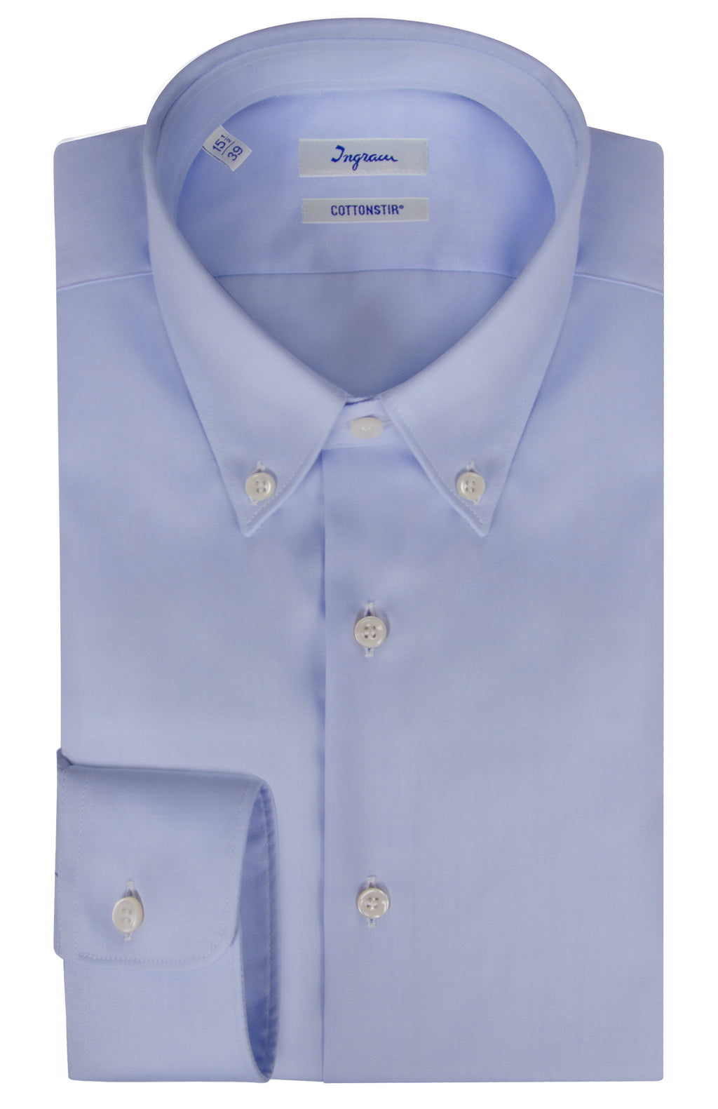 Ingram Man COTTONSTIR shirt in non-iron pure cotton. Compact twill. Available in white and light blue - Light Blue