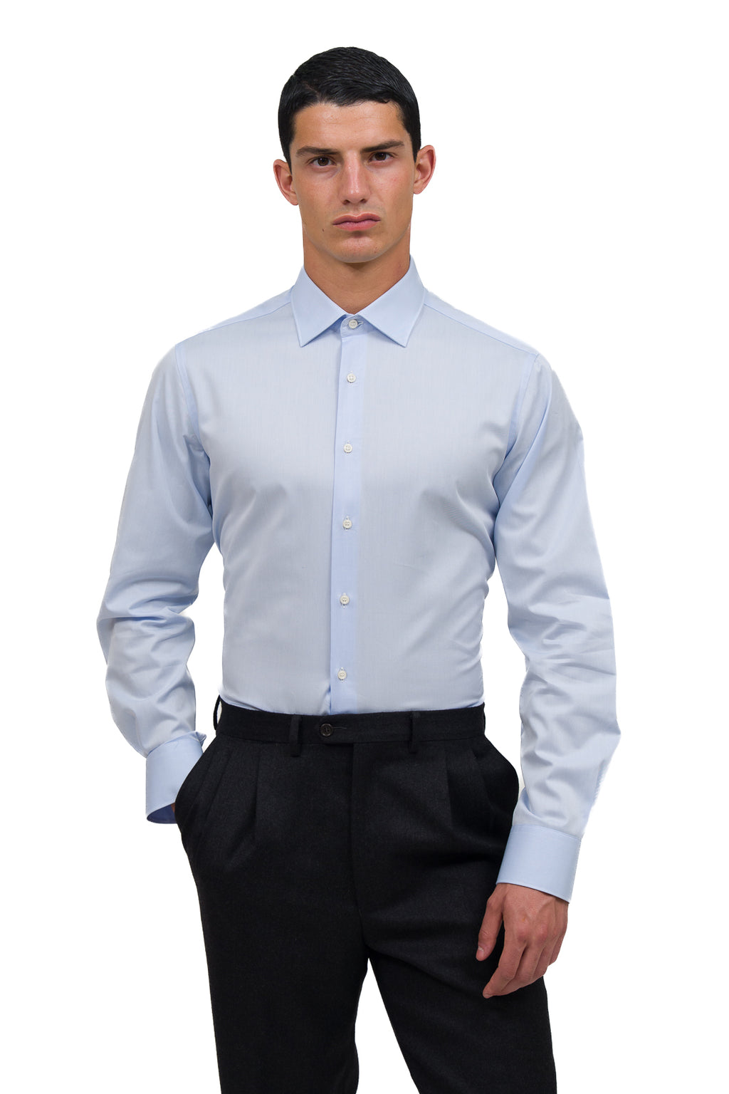 Camicia in twill di cotone. Ingram Uomo. Vestibilità regolare. - Celeste