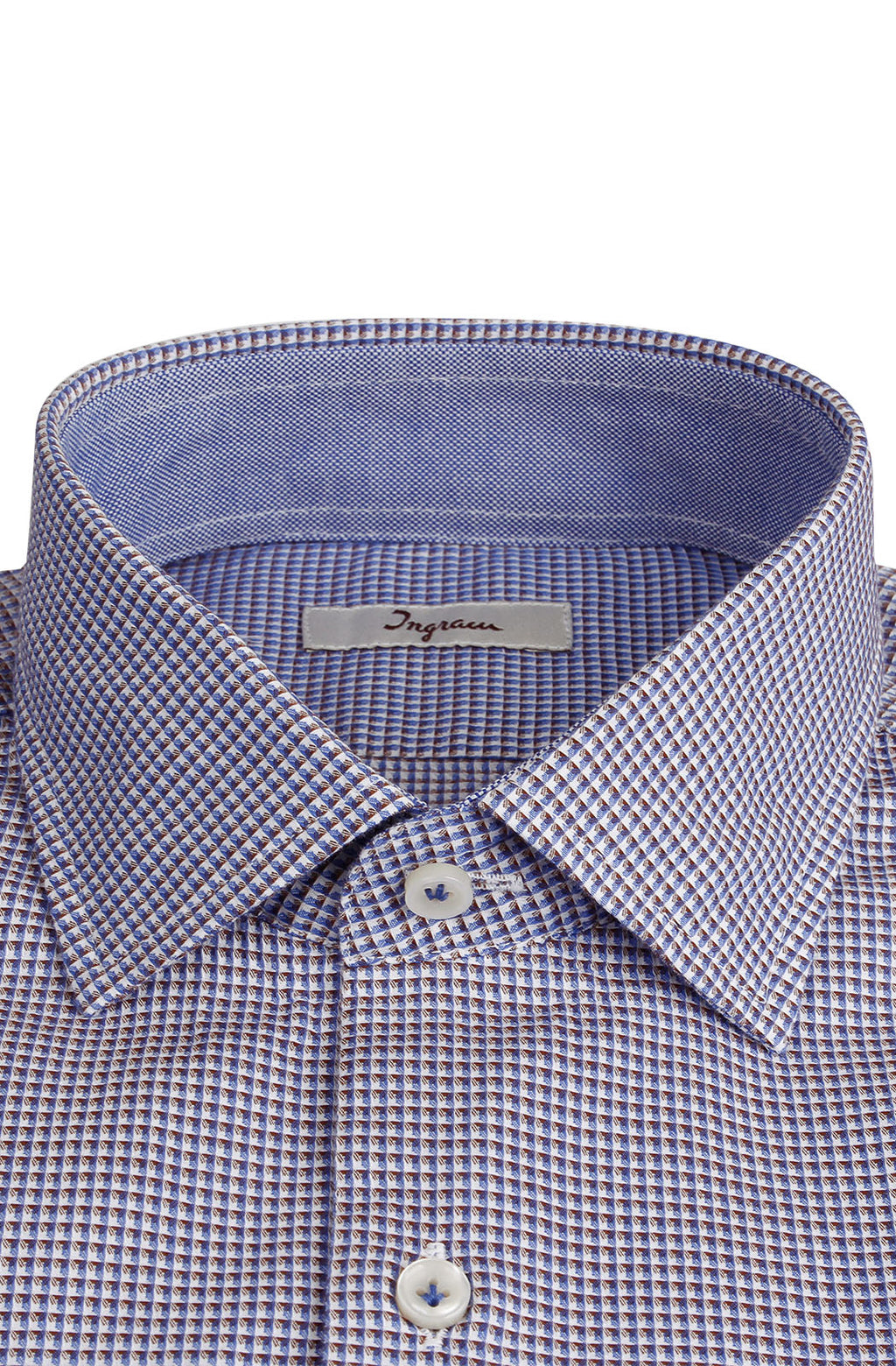 Camicia in cotone microstampato. Collo semi-aperto. Vestibilità slim
