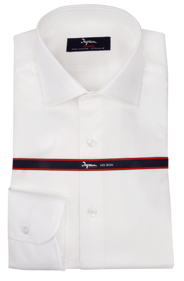 Camicia slim Cottonstir in twill di cotone bianca, collo semiaperto