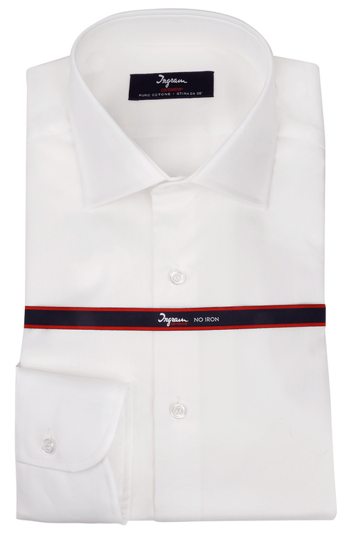 Camicia slim Cottonstir in twill di cotone bianca, collo semiaperto